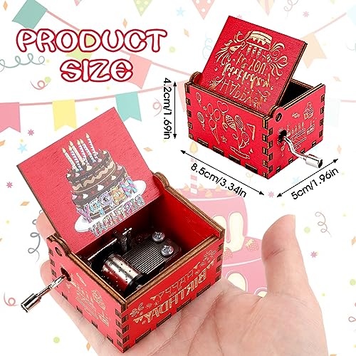 Amaxiu Hand Crank Music Box, Happy Birthday Wooden Music Box, Vintage Engraved Hand-Operated Musical Box, Mini Music Box Playing Melody - Happy Birthday, Birthday Gifts for Family Friend Lover - Thumbnail 2