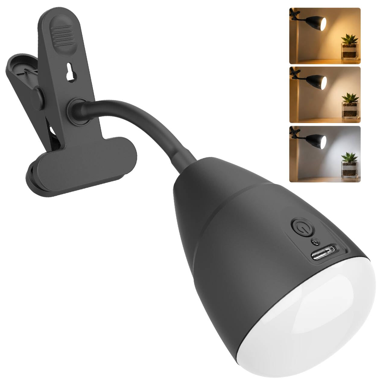 Milpoel Lampe de Lecture à Pince Rechargeable, 3 Couleurs et 10 Niveaux de Luminosité Réglables, Lampe de Bureau LED avec Pince pour Étudier/Travailler/Lire/Jouer (3 Températures de Couleur, A)