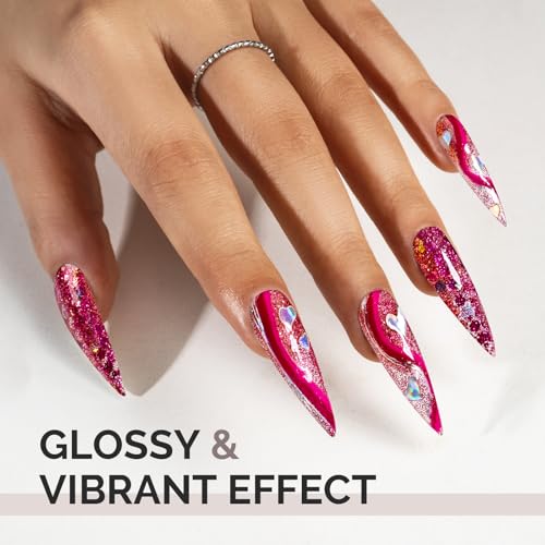 Image of MelodySusie Neon Pink Glitter Gel Nail Polish,Red 0.5fl oz Soak Off UV LED Pink Diamond Glitter Gel Polish Gift for Women Nail Art Manicure Salon DIY Nail Design Decoration at Home-1743