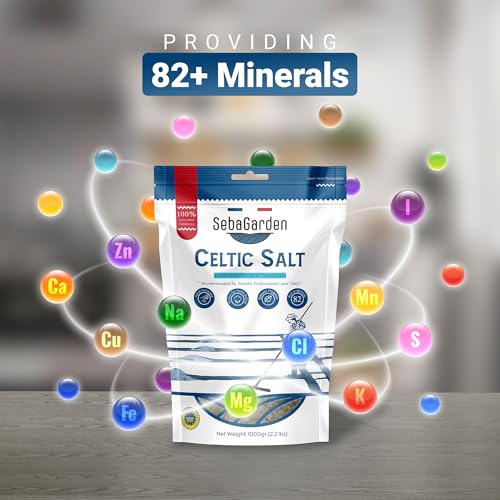 Seba Garden Keltisches Meersalz grau, 1 kg zertifizierter organischer wiederverschließbarer Beutel mit grauem Meersalz, handgeerntet, enthält über 82 essentielle Mineralien (1 kg, Original)