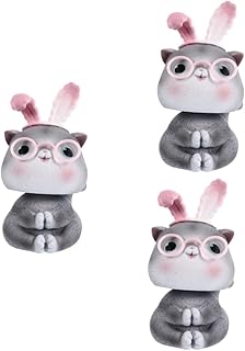 ifundom 3 Pçs Gato Bobble Cabeça Ornamento Cabeça Animal Estátua Do Carro Acenando Boneca Carro Desktop Mini Bonecas Mini Traço Boneca De Mesa Adorável Painel Boneca Mesa Decoração Resina