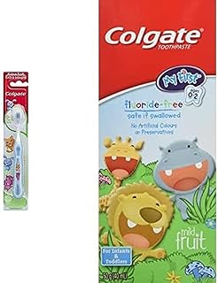Colgate Kids Smiles Toothbrush, Extra Soft, 1 Count + My First Infant & Toddler Fluoride-Free Toothpaste, Mild Fruit, Age 0-2, 40 mL