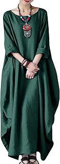 Autumn Solid Loose Long Maxi Dress Cotton Caftan - Buy now