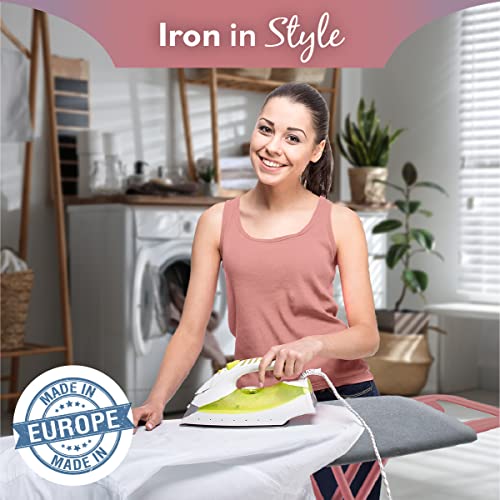 Bartnelli Classic Ironing Board | Made In Europe | Premium Iron Board With 4 Layered Cover & Pad, Height Adjustable Up To 36" Features A Safety Iron Rest, 4 Steel Legs (43X14) (Rose/Gray) #TOP1