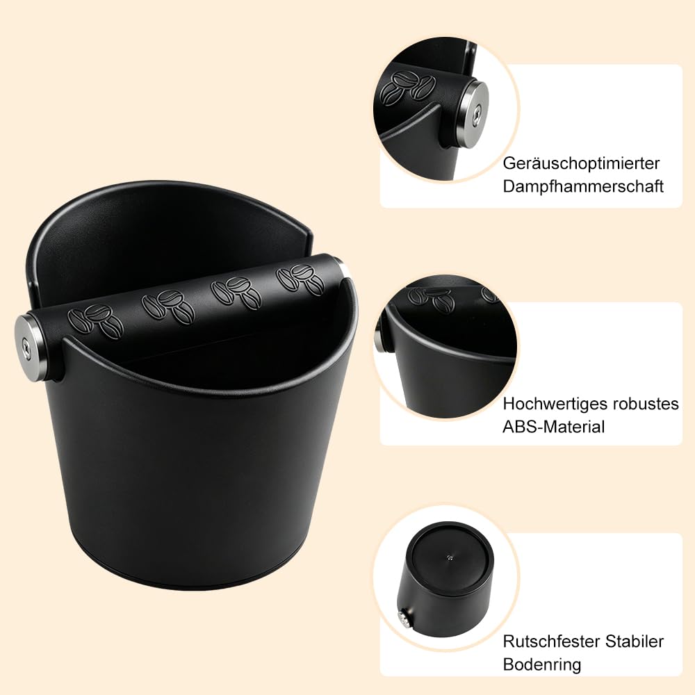 Abklopfbehälter für Siebträger, Espresso Kaffeesatz Abschlagbehälter mit Abnehmbarer Knock Bar und Bürste, Knock Box Espresso für ABS, Rutschfeste Gummibasis, Siebträger zubehör