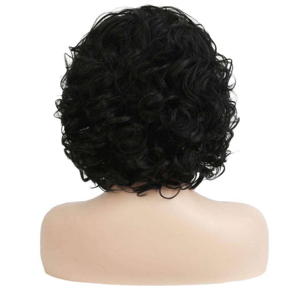 Siudus Black Short Curly Wigs for Women Bob Wig with Bangs Shoulder Length Synthetic Fibre Hair Wig for Daliy Party Cosplay Use - Image 4