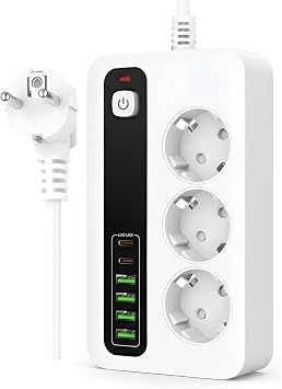Ak m Korumal   oklu Priz, 4 Adet USB 2 Adet Type-C Giri i, 3 Adet Priz Giri i, 3000W Termal Korumal , 2 Metre Kablo Uzunlu u, H zl   arj Destekli, T m Cihazlar  le Uyumlu  oklu  arj  stasyonu