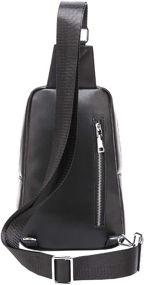 Genuine Leather Sling Bag Chest Shoulder Bag Men's Anti Theft Stylish Plaid Crossbody Bag Sling Backpack, Black