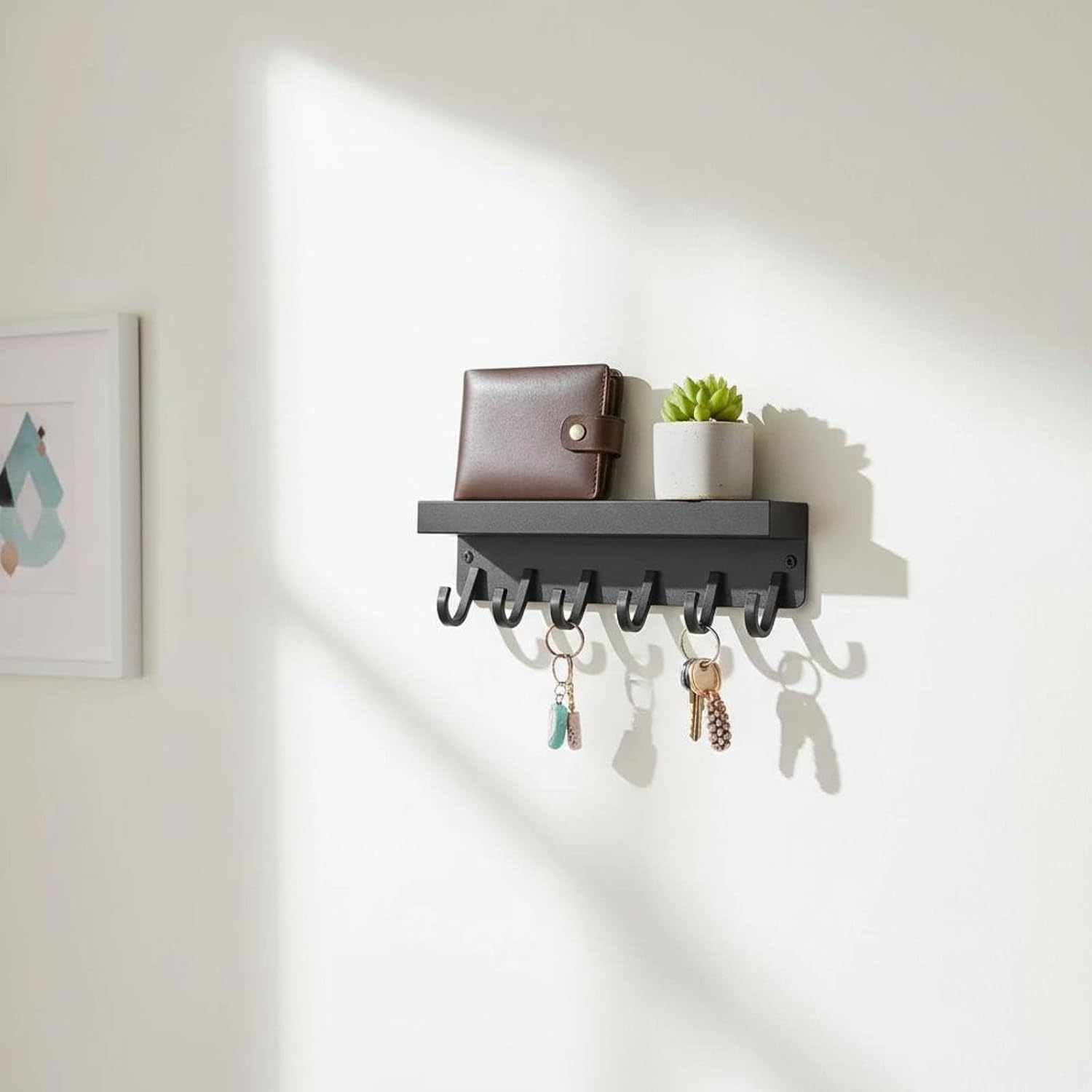 Wall Hook Wall Organizer Key Rack Entryway Shelf Hook Rail Key Holder with Compact Design Built in Storage Carbon Steel Suitable for mudrooms Laundry Rooms Kitchens image 2