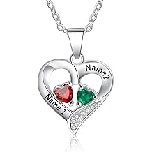 Jewelstruck Sterling Silver Personalized 2 Names Birthstone Necklace Heart Custom Necklace for Women Wife Grandma Mothers Day Necklace for Mom Valentine's Day Gifts for Her