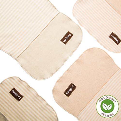 Luvdbaby Burp Cloths - 4 Pack - Undyed Organic Cotton - Neutral Color Burping Spit Up Cloths for Baby Boys and Girls