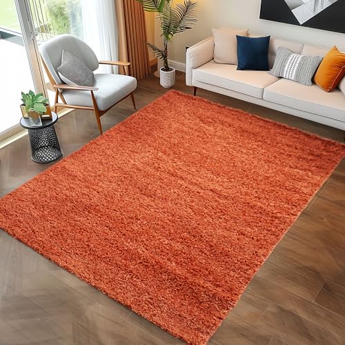 Carpettex Shaggy Tapis Salon Shaggy Tapis Salon Hauteur Poils 3 cm Uni Terre Cuite 200 x 290 cm