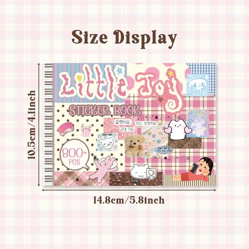 Image of Japanese Kawaii Sticker Book, 30 Sheets, 800 Pieces, INS Style Cute Cartoon Animals, Waterproof for Journaling, Scrapbooking, Planners (Pink)