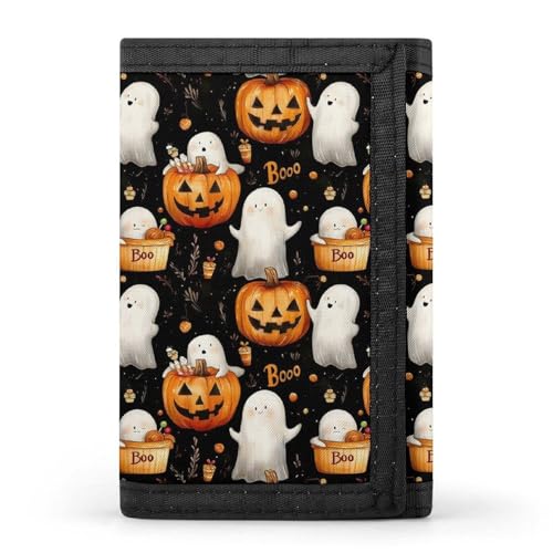 Cute Halloween Ghost Print Wallet for Men, 8 Credit Card Holder Slim Minimalist Front Pocket Small Mens Bifold Wallets