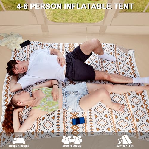 Image of Inflatable Tents for Camping,Easy Blow Up Tent with Hand Pump,4 Seasons Waterproof Air Inflatable Camping Tent House for Family Weekend Camping