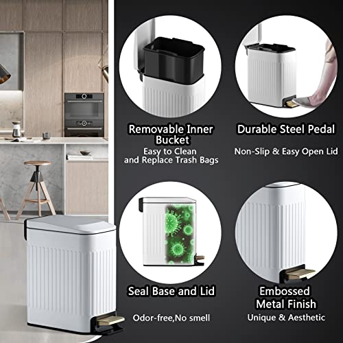 Image of CEROELDA Small Bathroom Trash Can with Lid-6L /1.6 Gal-Soft Close Lid-White