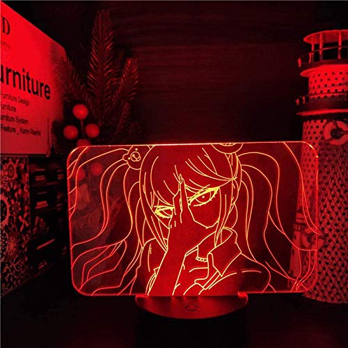 Preisvergleich Produktbild Tatapai Danganronpa Junko Enoshima Illusion LED Anime Beleuchtung Lampe Farbwechsel 3D Nachtlichter Lampara Schwarz Basis ohne Fernbedienung