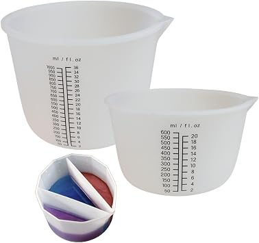 Silicone Measuring Cup and Bowl Set for Plaster, 1000ml/34oz and 600ml/20oz, Flexible, 2-Piece