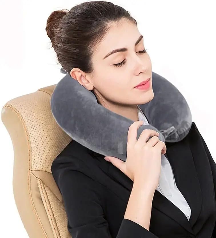 Image of zaxty Soft Fibre Filled Neck Pillow for Car, Train, Flight Travel, Neck Support Rest Pillow with Attachable Snap Strap | Pack of 1