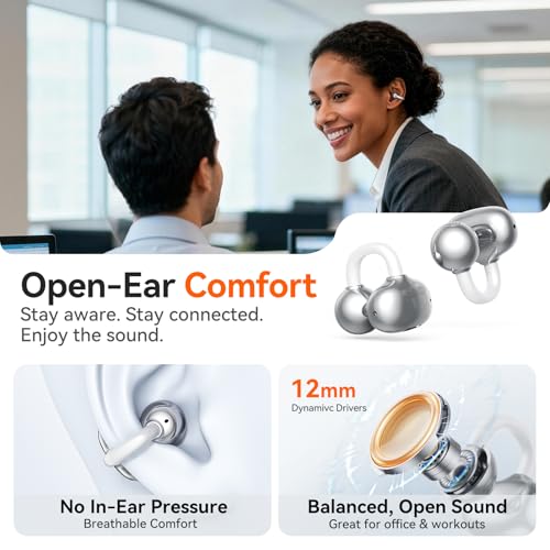 Image of Kinglucky 2-in-1 Wireless Earbuds, in-Ear & Open Ear Clip-On Earbuds Comfortable fit, Bluetooth Headphones 5.4 with Noise Cancelling Mic, Power Swap Charging, Up to 50H, White