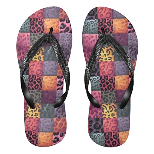 Flip Flop Sandals Leopard Checkered Print for Women Men Beach Outdoor XS