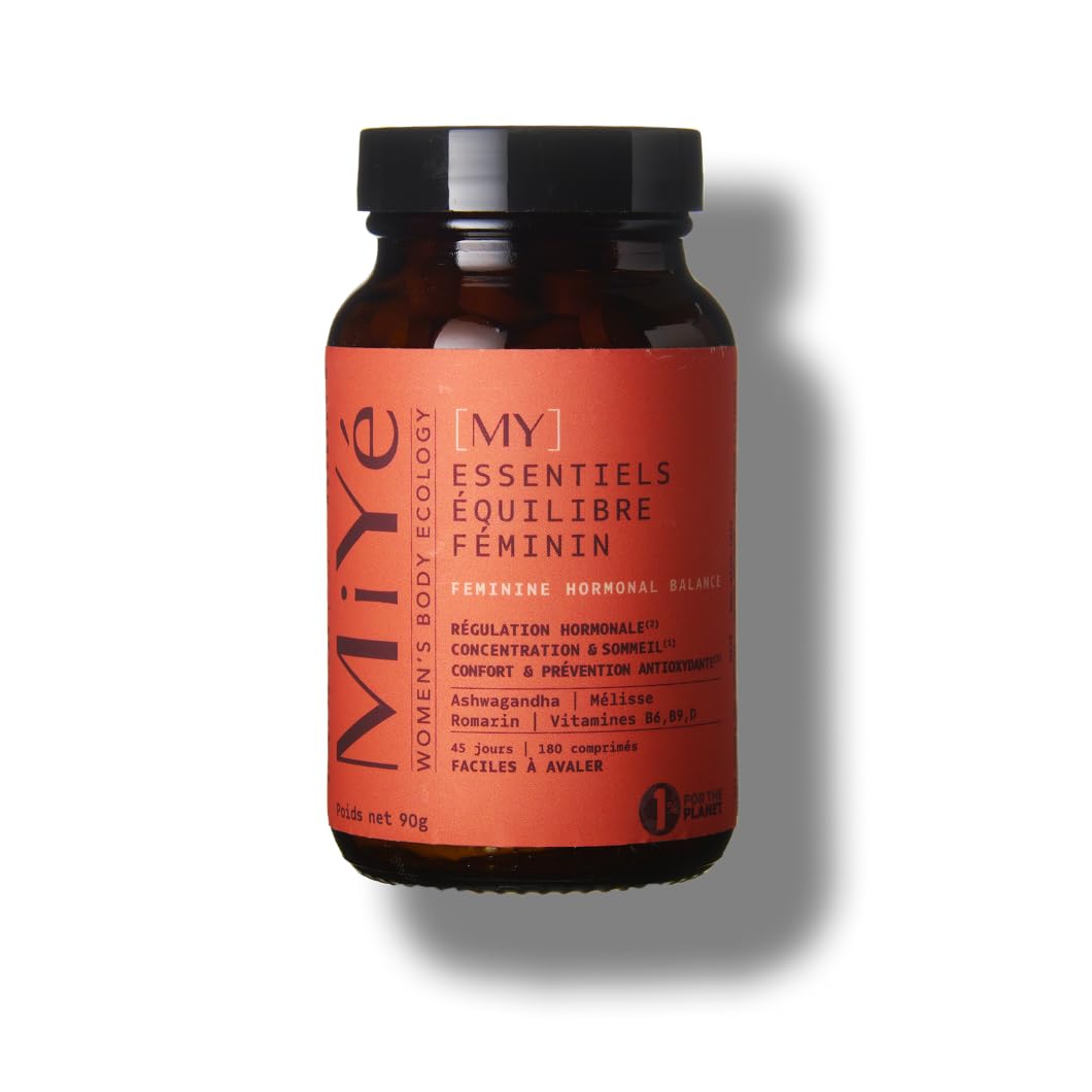 MiYé | Equilibre hormonal, ménopause, spm & sopk | Ashwagandha KSM-66, Mélisse, Romarin, Vitamines B6, B9 & D | 180 gélules vegan, 45 jours