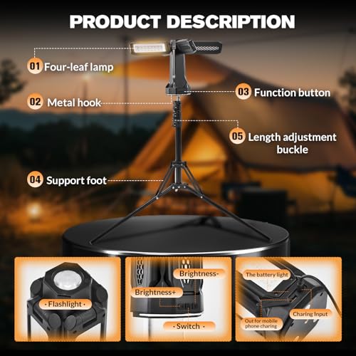 Lanterne de camping SakerNeo 6500 lm avec batterie 20000 mAh et trépied