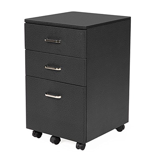 SONGMICS Caisson de Bureau, Mobile Caisson de Rangement, Table de Chevet à 5 roulettes 3 Tiroirs pour Dossiers Suspendus, 40 x 44 x 67,5 cm Effet Granit Noir LCD26B