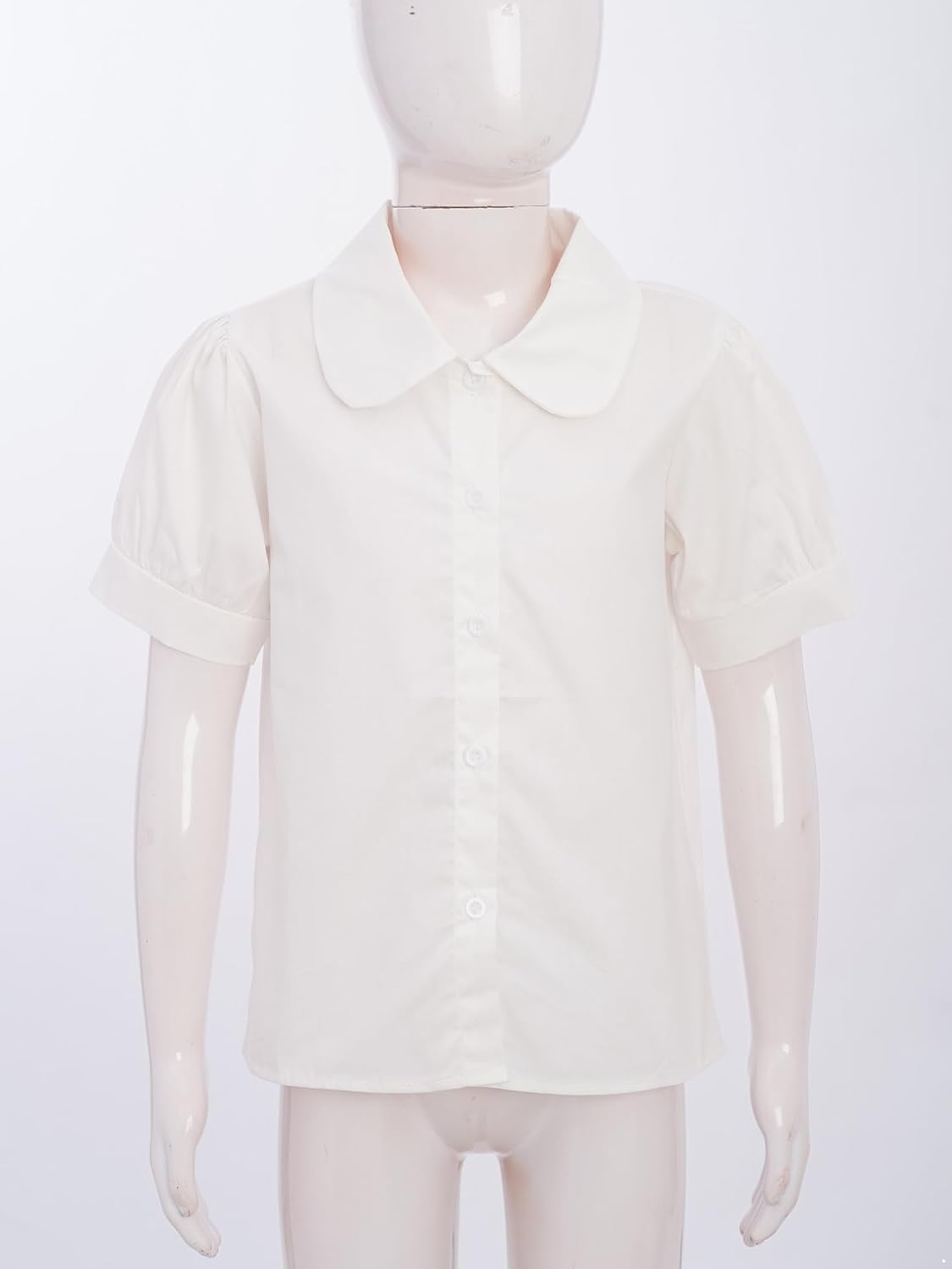 Oyolan Kids Girls Button Down Shirts Blouse Lace Trim Casual Short Sleeve School Uniform Shirts Tops Age 3-16 Years