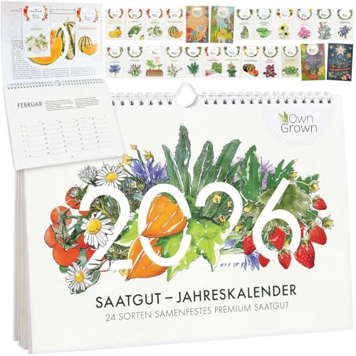 OwnGrown Saatgut Kalender 2026 Wandkalender A4 - Gartenkalender mit 24...