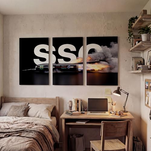 Image of SoulAbiti 3-Piece Thrust SSC Wall Art World Land Speed Record Jet Car Printed Poster- Large Engineering Triptych Posters - Racing Decor for Room, Office & Garage