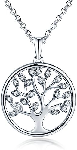 JO WISDOM 925 Sterling Silver Cubic Zirconia Family Tree of Life Pendant Necklace with White Gold Plated,18-20"
