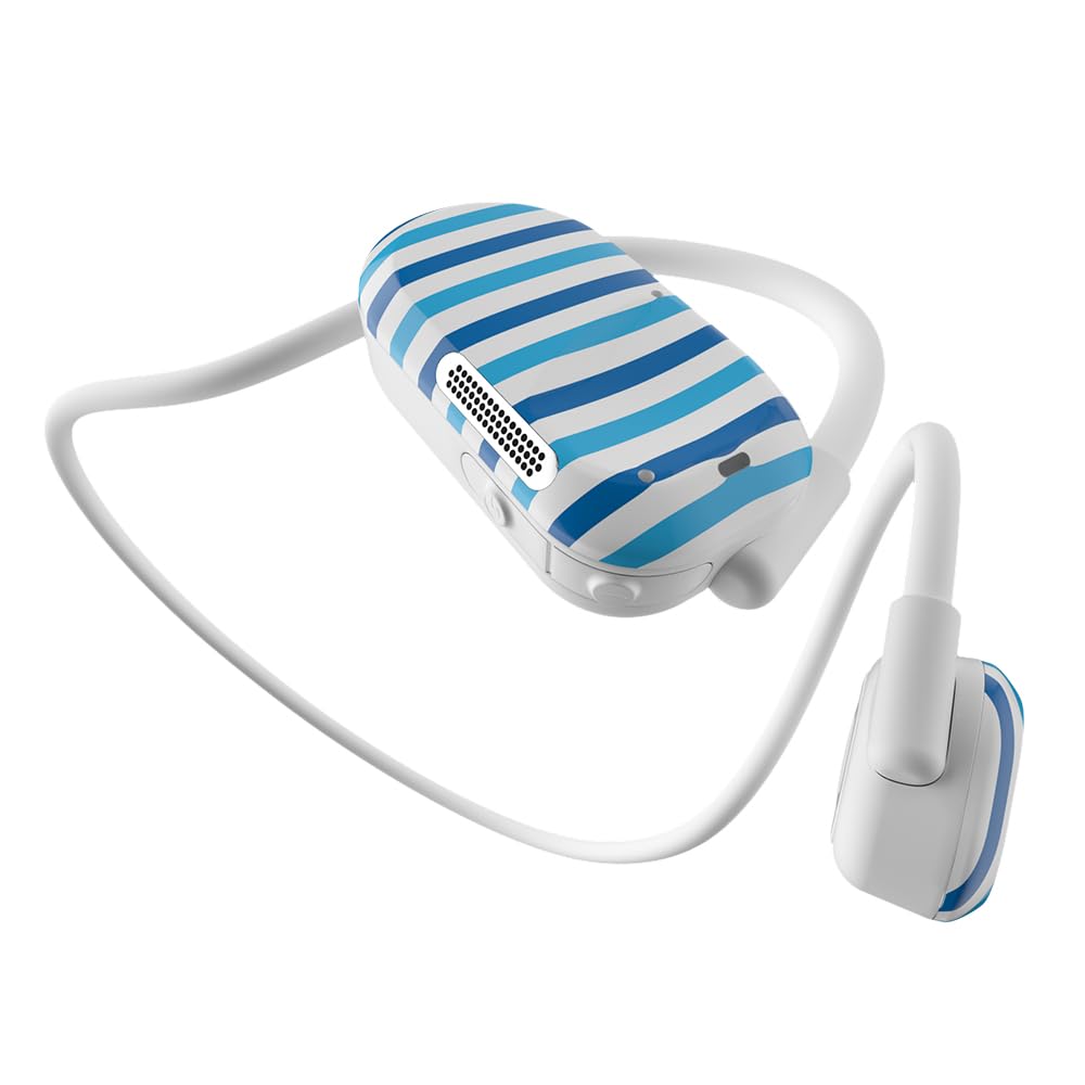 Purity Air Open Ear Headphones - True Air Conduction Wireless Bluetooth Open Ear Earbuds with Dual Mic for iPhone/Android - Secured Long Wearing Comfort, Sports Sweat Resistant (Blue Stripes)