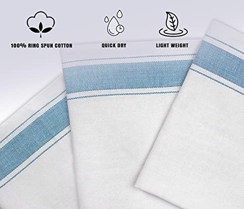 Zuperia Classic Kitchen Towels - 32 Pack - 15" X 26" - 100% Cotton Kitchen Dish Towels - Reusable Cleaning Cloths - Blue Tea Towels - Washable Hand Towels & Dish Towel (Green Striped) #TOP3