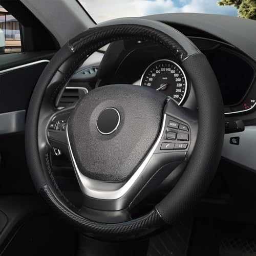 image for KAFEEK Classic Carbon Fiber Steering Wheel Cover, Universal 15 inch, B