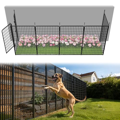 Image of FXW Garden Fence Outdoor for the Yard - 50in(H) x 15.6ft(L) Heavy Duty Metal Animal Barrier for Dog, No Dig Decorative Dog Fence, 6 Panels, Black