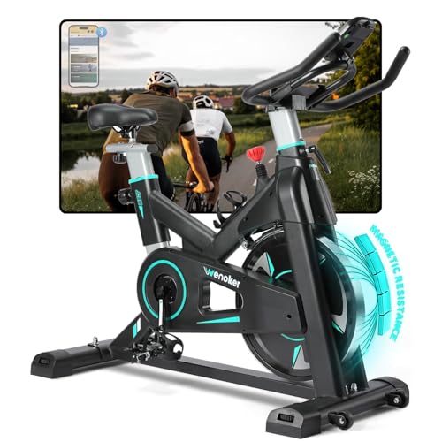 [2026 Aktualisierte]WENOKER Heimtrainer,Magnetwiderstand Stationäres Fahrrad für Zuhause,Indoor Bike mit Flüsterleise,Schweres Schwungrad und Verbesserter LCD-Monitor Schwarz