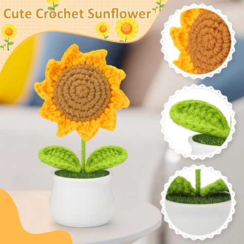 Image of VRB DecTM 1 Pcs Crochet Flowers Artificial Sunflower for Office Desk Car Dashboard Decor,Home Decoration, Office, Bedroom, Christmas Decor, Wedding (Sunflower Pot)