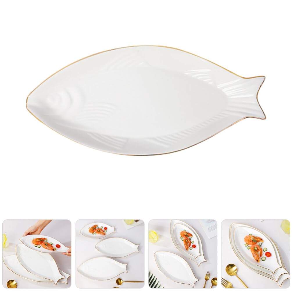 BESTonZON Piatto da Portata a Forma di Pesce in Ceramica Bianca