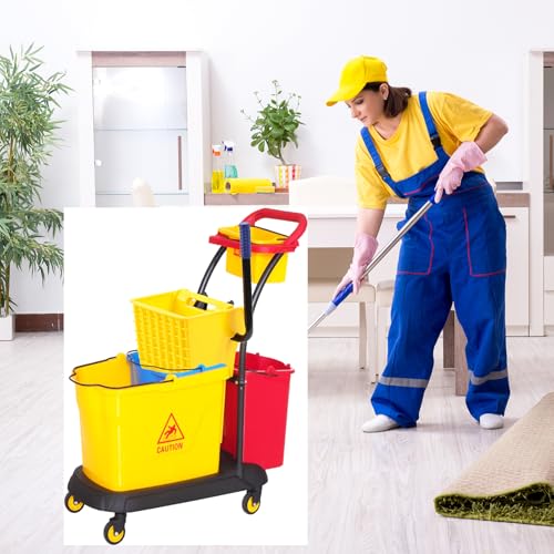 Image of Sasylvia Yellow Mop Wringer Replacement Down Press Mop Bucket Wringer Industrial Cleaning Accessories for Commercial Floor Mopping Buckets Restaurant Supplies, 26quart or 33 Quart(Side Press)