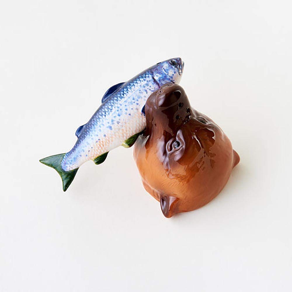 One Hundred 80 DegreesBear & Salmon Ceramic Salt & Pepper Shaker Set
