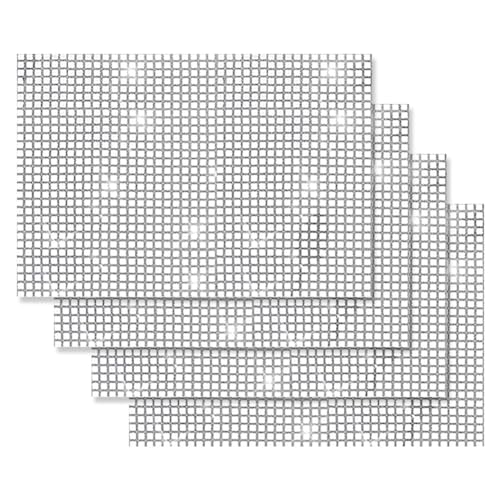 Silber Tischsets Glitzer Funkeln - 4 St&uuml;ck Sparkle Platzset Glitzernde Platzdeckchen Rutschfest Abgrifffest - Vinyl Platzsets f&uuml;r K&uuml;che Speisetisch Hotel - 30x45cm