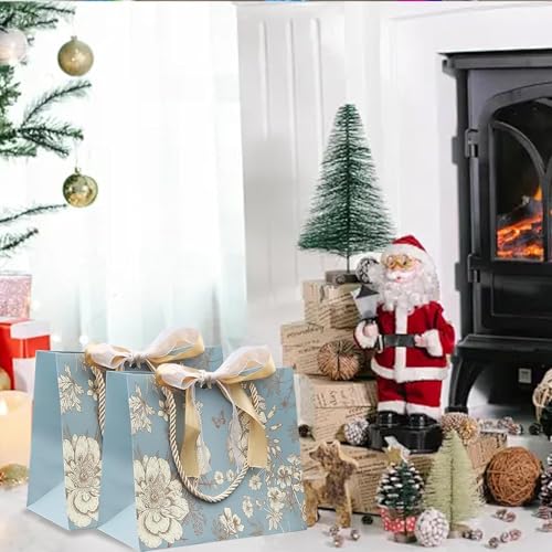 شنط هدايا للهدايا من الميكاكوز، شنطة هدايا متوسطة الحجم مع مقابض، شنطة عيد ميلاد سعيد بطباعة زهور مع شريط فيونكة، شنط حفلات تعميد الزفاف (25 × 20 × 12 سم)