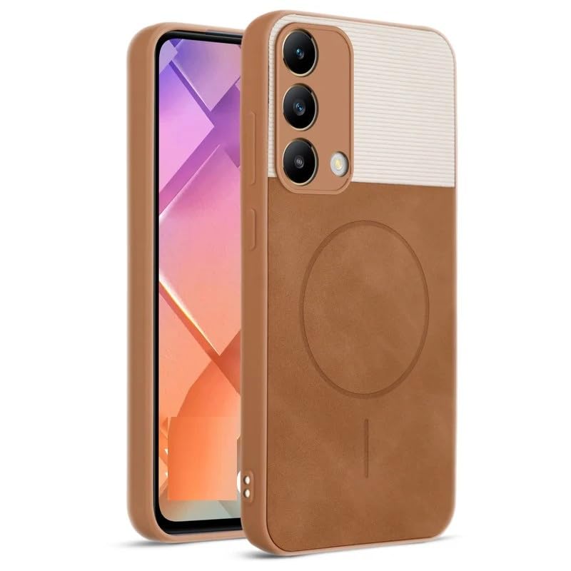 Image of Bintage Mac Safe Design Hard Slim Back Case | Soft Border Camera Protect | Dual PU Leather Finish Back Cover Compatible for Oppo F19 / Oppo F19s 4G - White & Brown