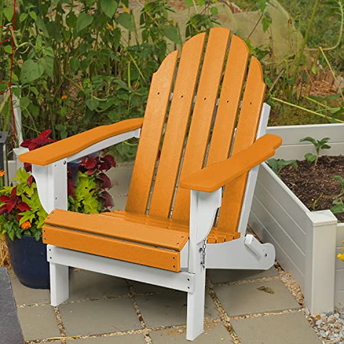 Aoodor Folding Adirondack Chair Patio Chair Outdoor Weather Resistant Painted For Fire Pit &Garden 31.5'' (L) X 28.74'' (W) X 37'' (H) - Orange And White #TOP1