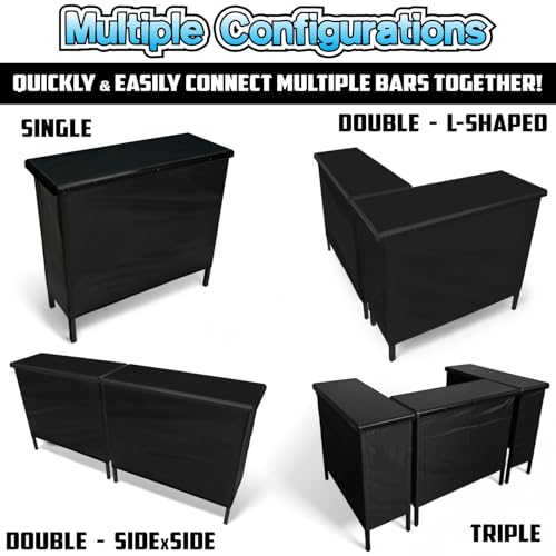 Image of PartyLife 48 inch Premium Portable Bar Table w /Folding Legs, Black Fabric Bar Skirt, 2 Storage Shelves & 2 Carrying Bags | Commercial Grade | Strong & Sturdy - White
