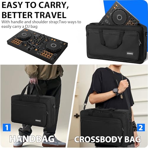 Image of Padded DJ Controller Case for DDJ FLX4, DDJ SB SB3 400 RB, Hercules DJ Control Inpulse 300, L 20.5 X W 12.5 X H 2.75 inches, Black