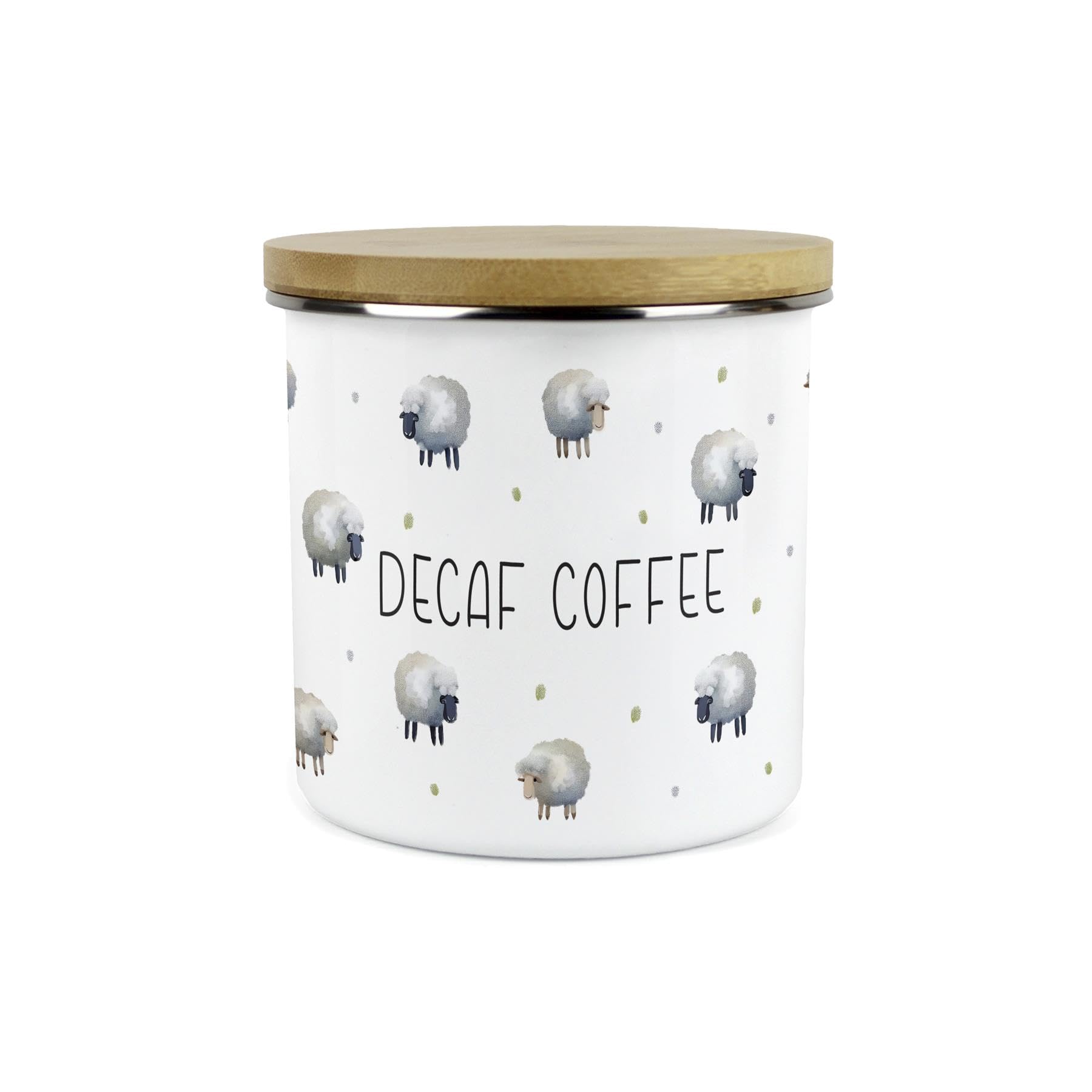 Purely Home Decaf Coffee Spring Sheep Storage Canister - Cartoon-Style Countryside Farm Animal Kitchen Décor - Large 1.2L Enamel Hot Drinks/Food Storage Container