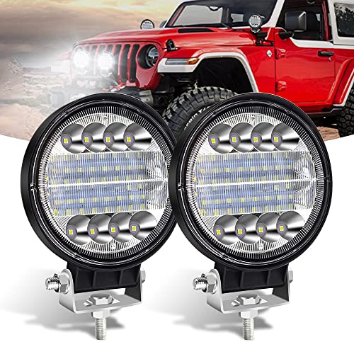 Biqing 1 Pair 72W Phare de Travail LED,4.5 Inch Phare de Travail Rond 7200lm Phare Additionnel 4x4 Projecteur Flood Combo Feu de Brouillard Lampe Conduite 12V 24V Projecteur Longue Portee LED