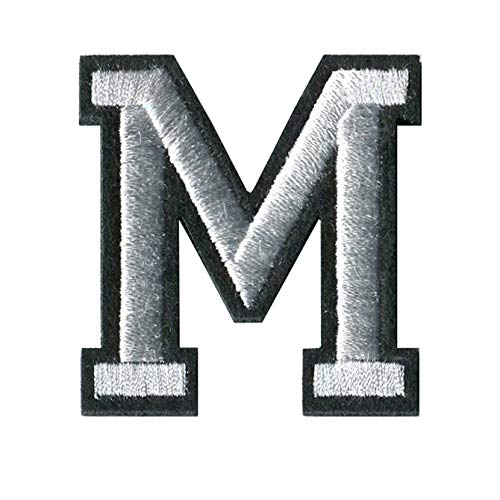White on Black Monogram Letter Patch Appliqued Embroidery Iron/Sew On Badge DIY Decorate for Jackets,Hats,Pants,Shoes (M)
